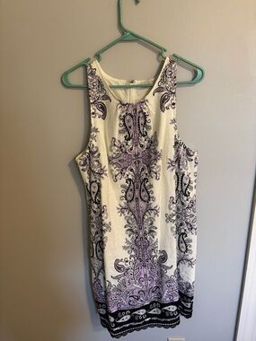 LOFT White and Lavender Paisley Sheath Dress